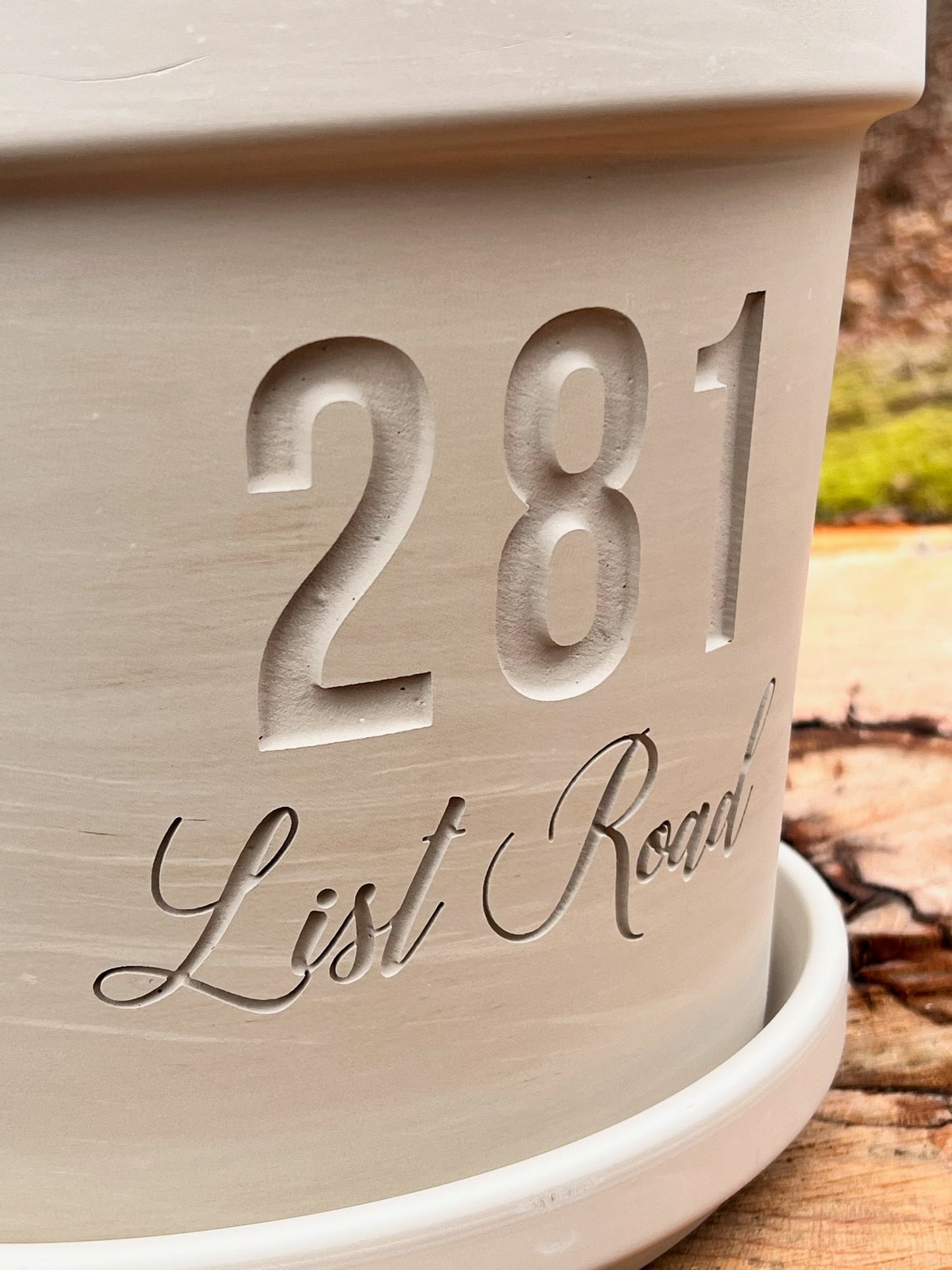 Large Deep Etched Clay Flower Pot with Home Street Address