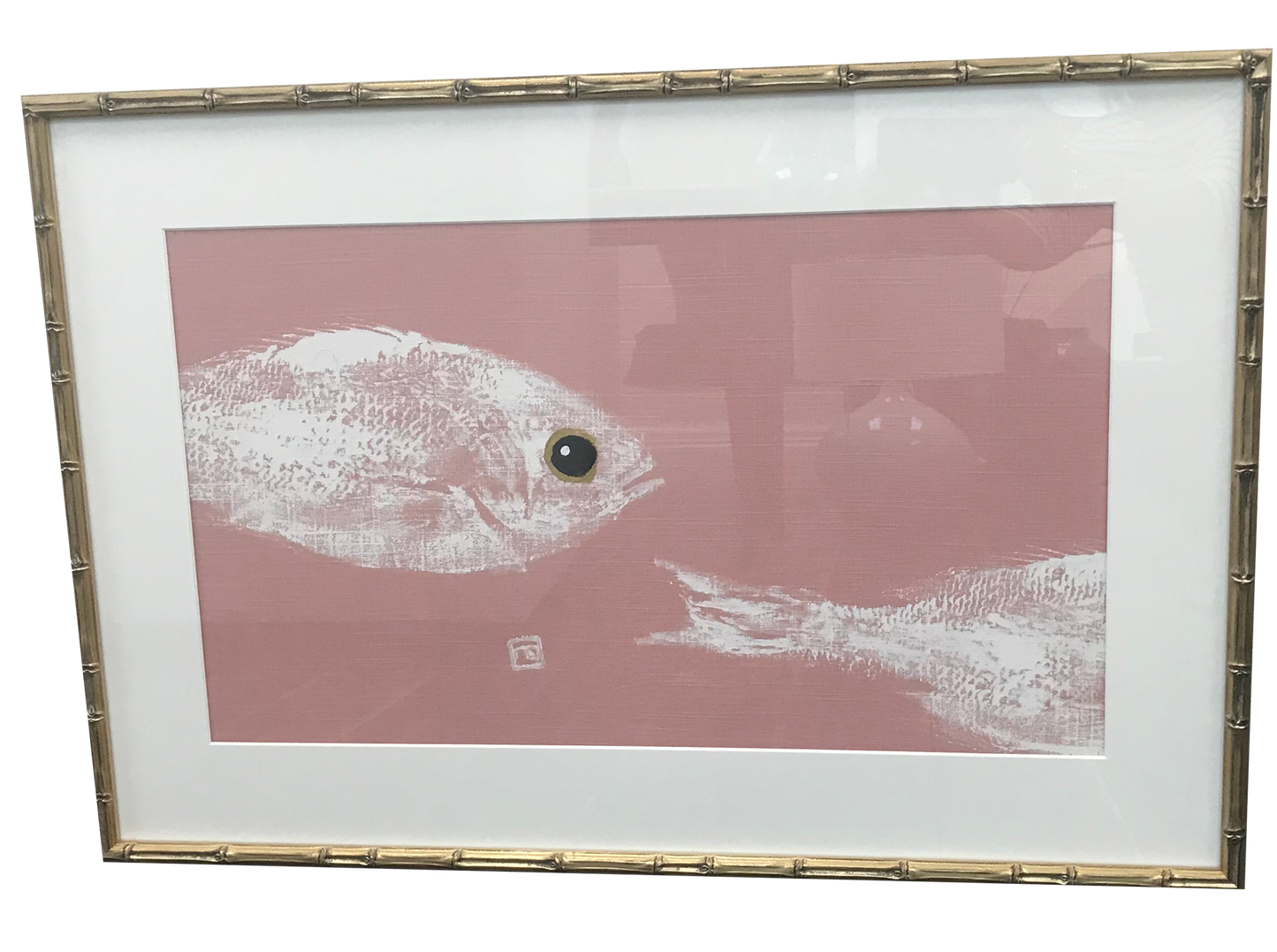 Gyotaku Fish Print on Metallic Pink Linen-Double
