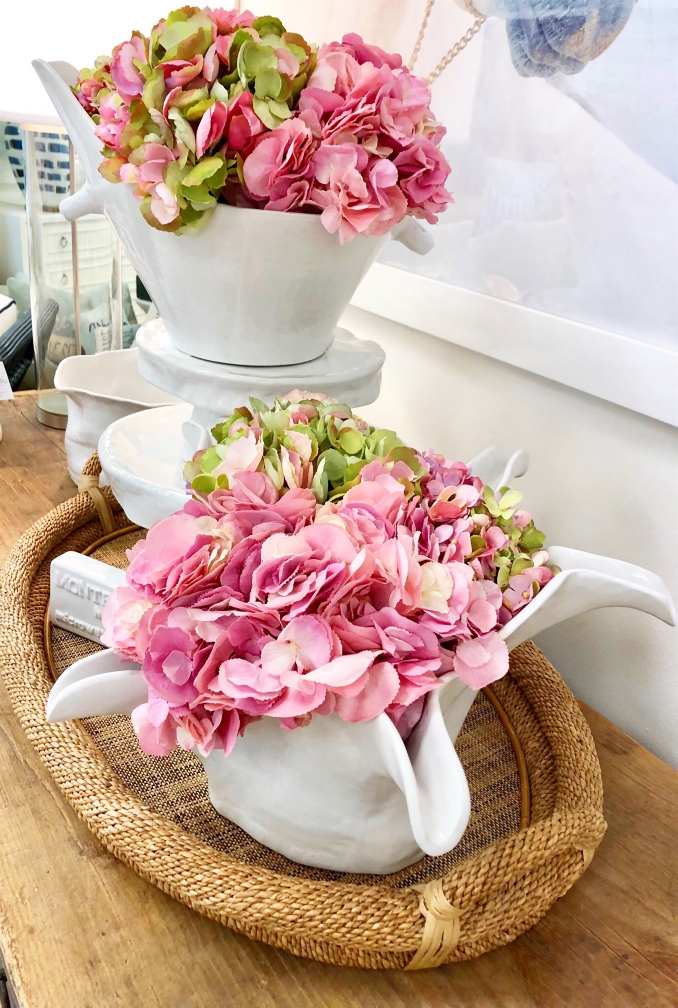 Pink Hydrangea Arrangement in Vase-Large