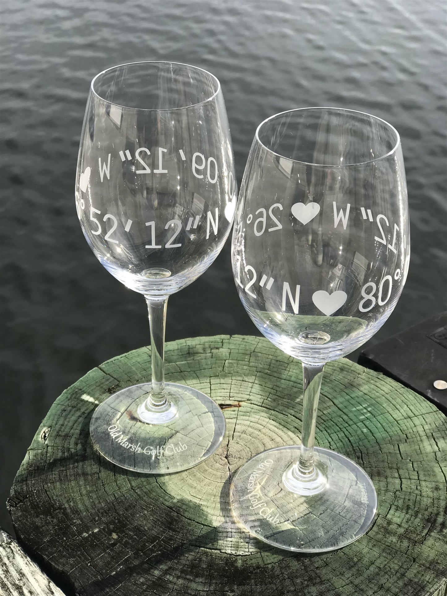 Vino-White-Wine with Stem- Engraved Coordinates Glasses- Set of Two