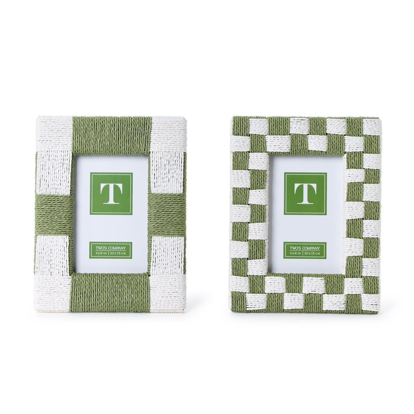 Handwoven Checkered Green and White Pattern Design Photo Frame