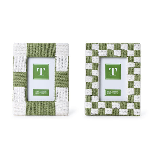 Handwoven Checkered Green and White Pattern Design Photo Frame