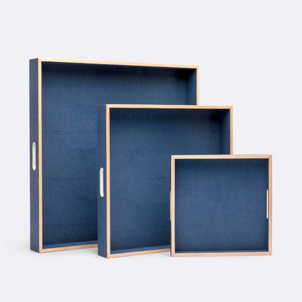 Amina Navy Faux Shagreen Tray (Set of 3)
