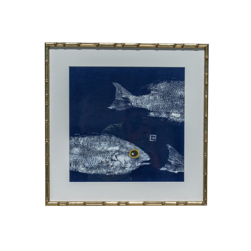 Gyotaku Fish Print on Marine Linen - School 2