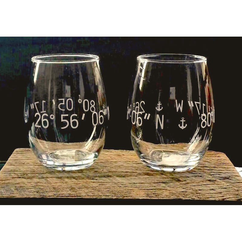 Vino-Engraved Coordinates Glasses - Set of Two