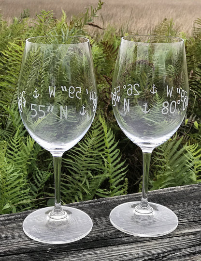 Riedel Crystal Red Wine with Stem - Engraved Coordinates Glass- Set of Two