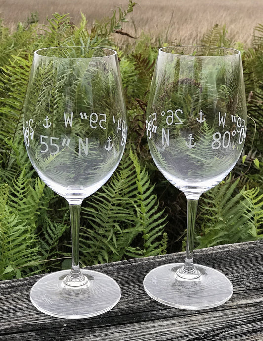 Riedel Crystal Red Wine with Stem - Engraved Coordinates Glass- Set of Two