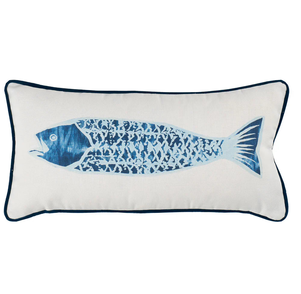 Fishy Blue Outdoor Lumbar Pillow